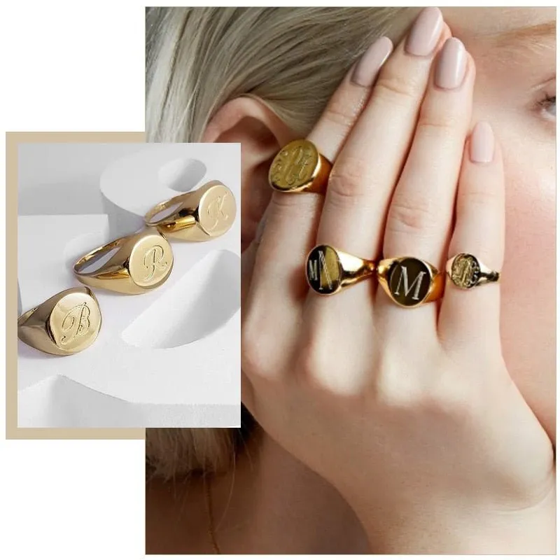 Initial Letter Stamp Name Ring Women Anniverssary Birthday Jewelry