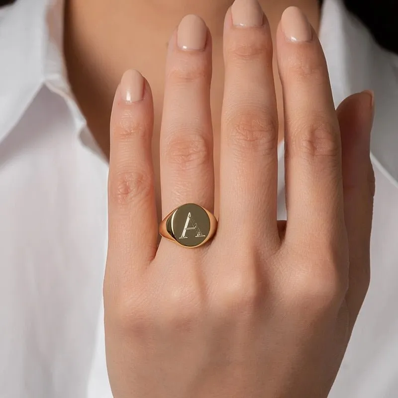 Initial Letter Stamp Name Ring Women Anniverssary Birthday Jewelry