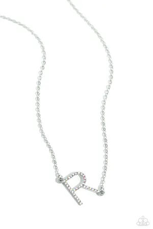 INITIALLY Yours - R - Multi Iridescent Rhinestone Letter Paparazzi Short Necklace