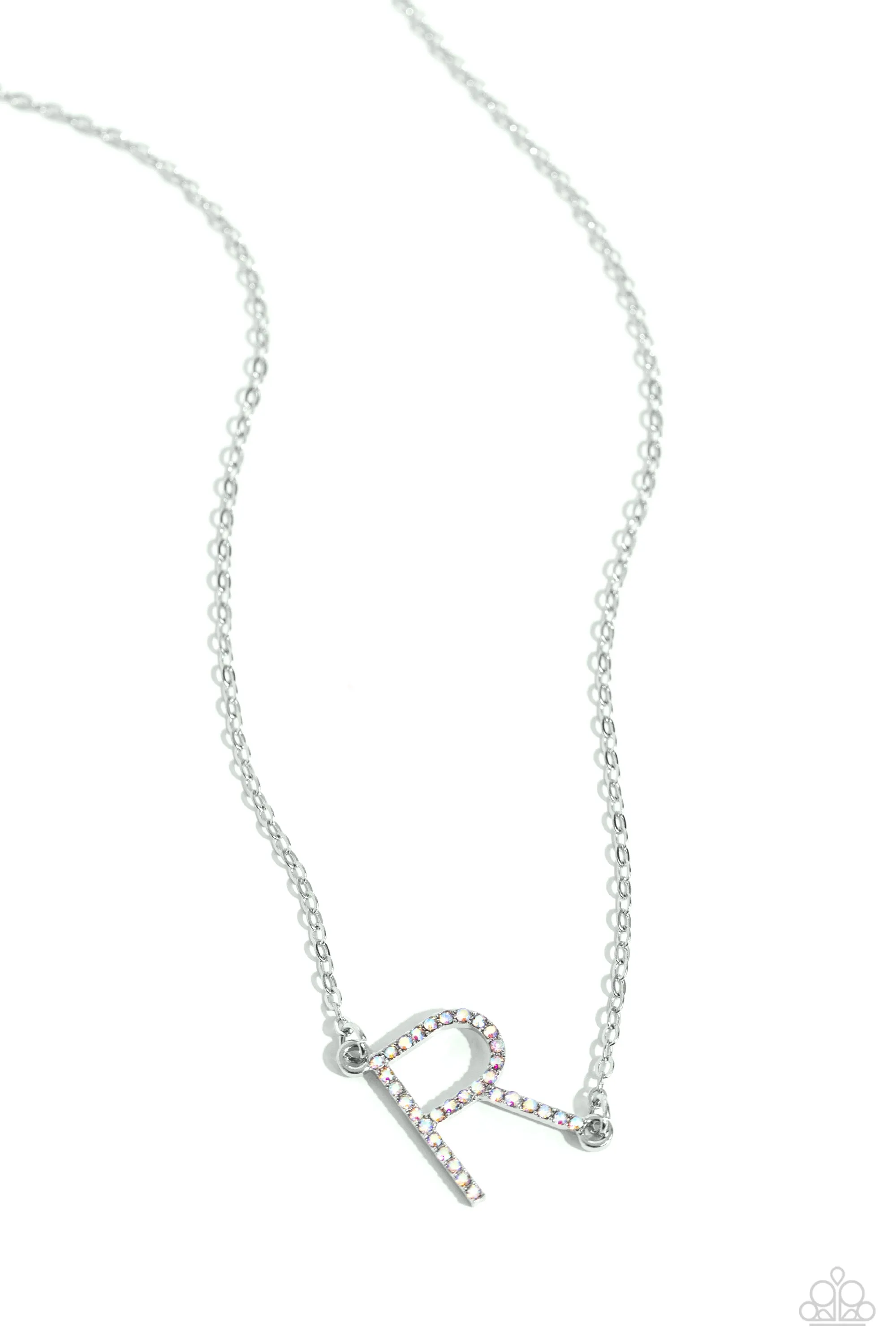INITIALLY Yours - R - Multi Iridescent Rhinestone Letter Paparazzi Short Necklace