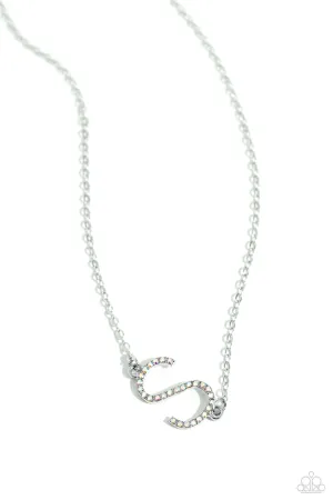 INITIALLY Yours - S - Multi Iridescent Rhinestone Letter Paparazzi Short Necklace