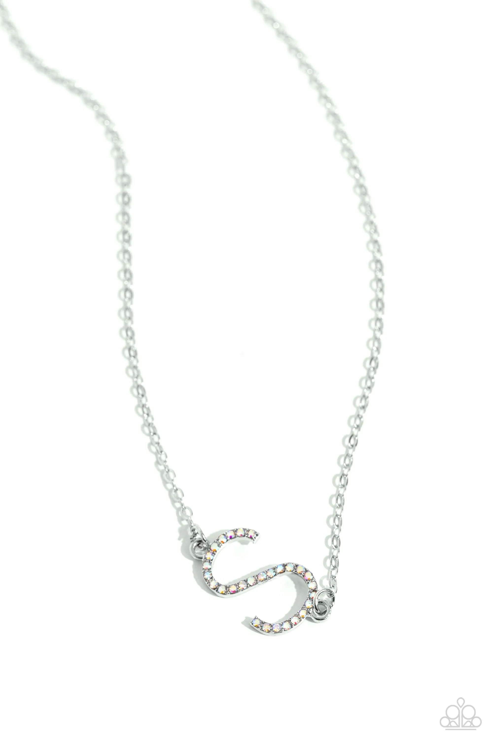 INITIALLY Yours - S - Multi Iridescent Rhinestone Letter Paparazzi Short Necklace