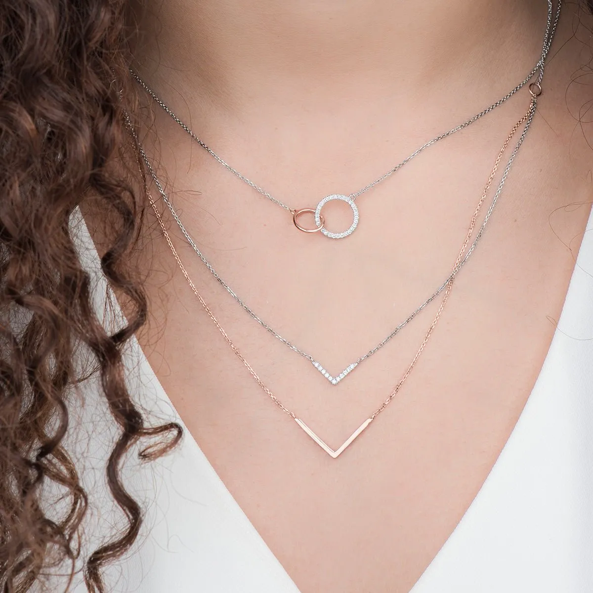 Interlocking Circles Diamond Necklace  Two-Tone White and