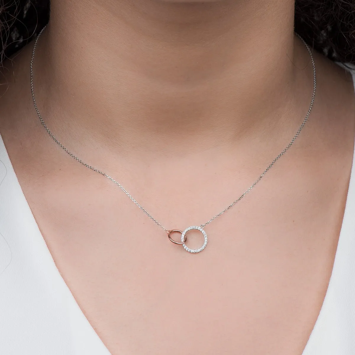 Interlocking Circles Diamond Necklace  Two-Tone White and