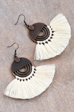 Ivory White Tassel Drop Earrings