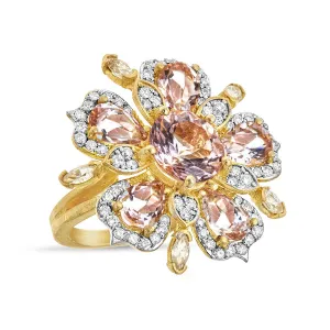 Jasmine Bloom Cocktail Ring with Pink Morganites & Diamonds