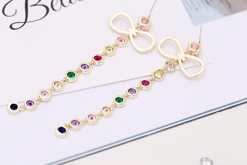 Jewelblings Elegant Ribbon and Long Round Cut Stones Long Tassel Drop Earrings Night Club Party Jewelry