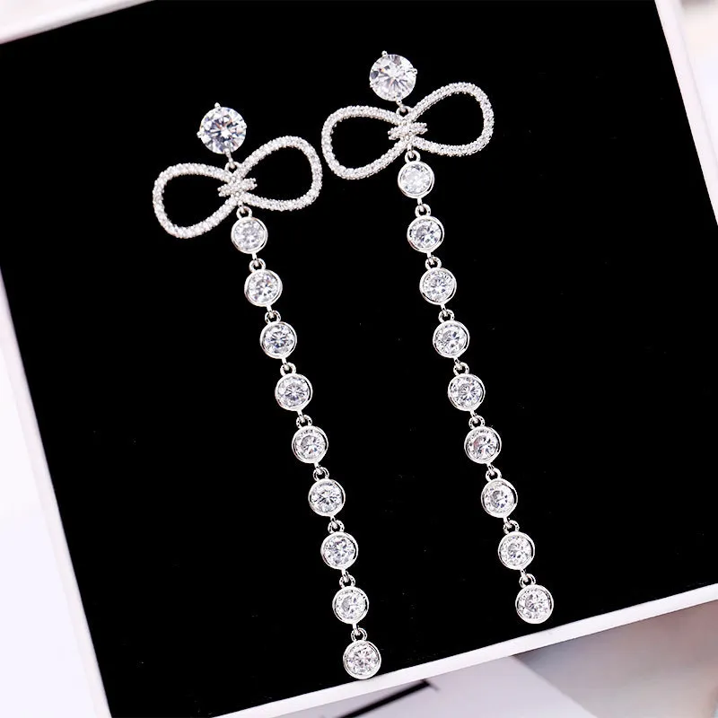 Jewelblings Elegant Ribbon and Long Round Cut Stones Long Tassel Drop Earrings Night Club Party Jewelry