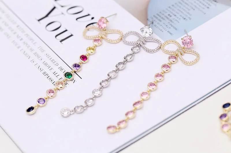 Jewelblings Elegant Ribbon and Long Round Cut Stones Long Tassel Drop Earrings Night Club Party Jewelry
