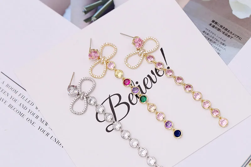 Jewelblings Elegant Ribbon and Long Round Cut Stones Long Tassel Drop Earrings Night Club Party Jewelry