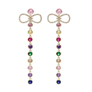 Jewelblings Elegant Ribbon and Long Round Cut Stones Long Tassel Drop Earrings Night Club Party Jewelry