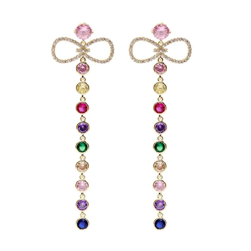 Jewelblings Elegant Ribbon and Long Round Cut Stones Long Tassel Drop Earrings Night Club Party Jewelry