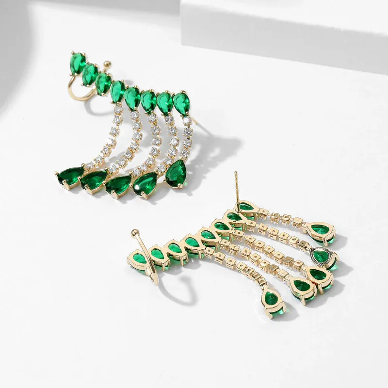 Jewelblings Modern Fashion Pear Stone Accent Ear Cuff and Pierced Tassel Earrings