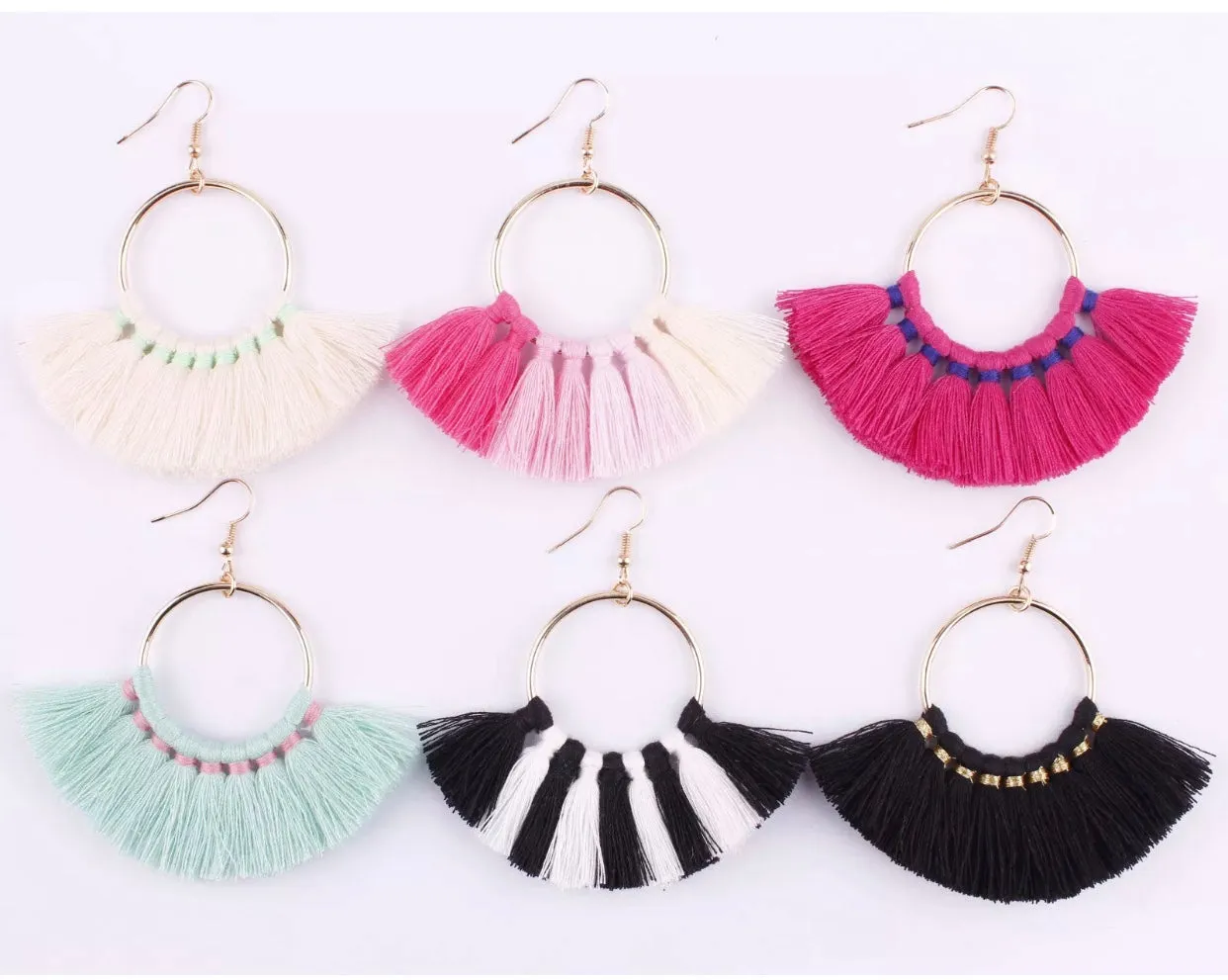Kate Tassel Hoop Earrings Black and White