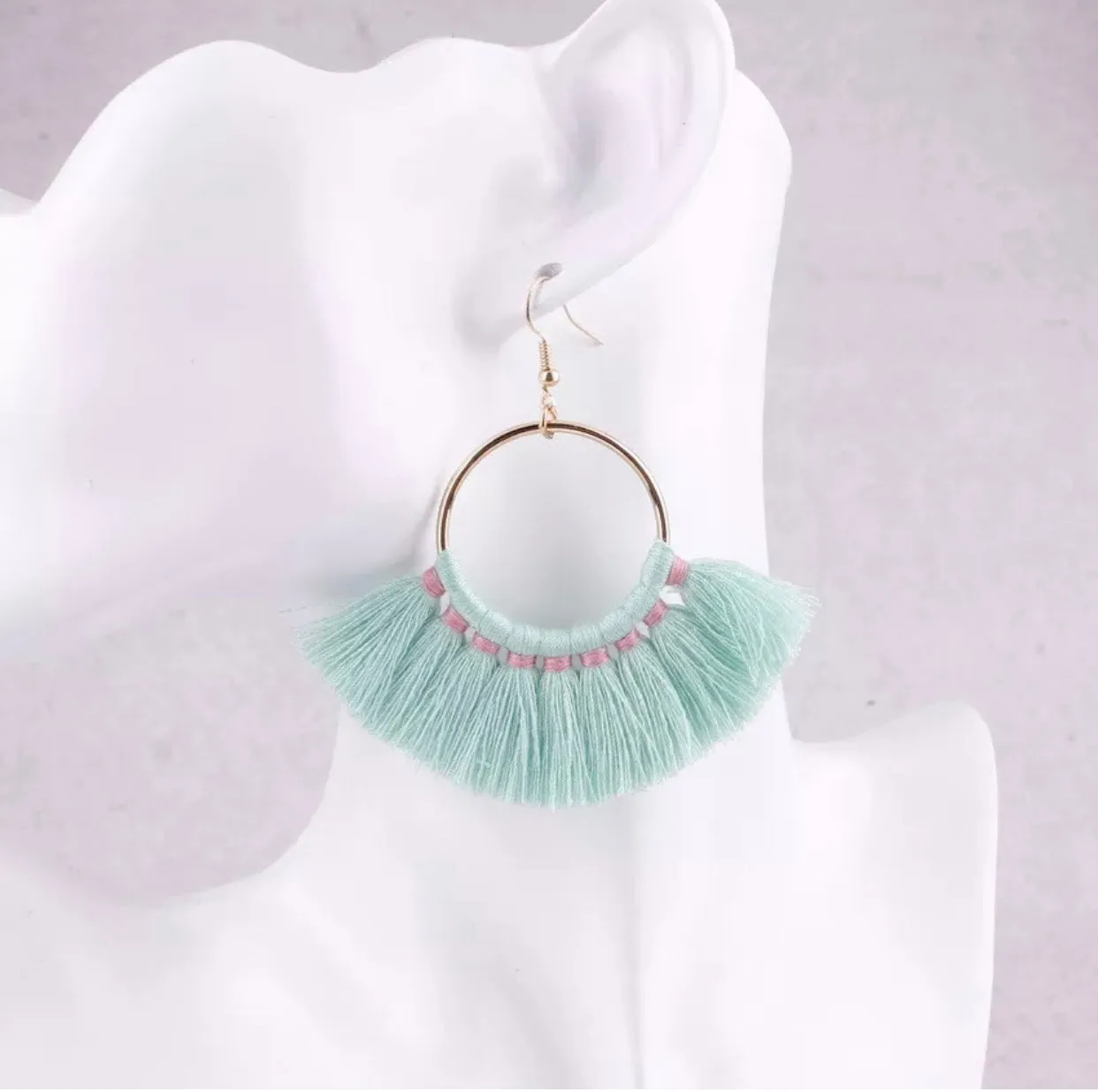Kate Tassel Hoop Earrings Multi Pink