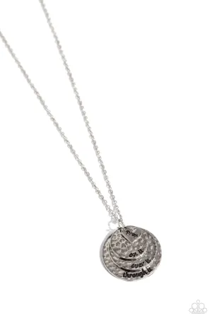 Keep Moving Forward - Silver - Hammered Disc Heart Charm "Pray" Inspirational/Religious Paparazzi Short Necklace