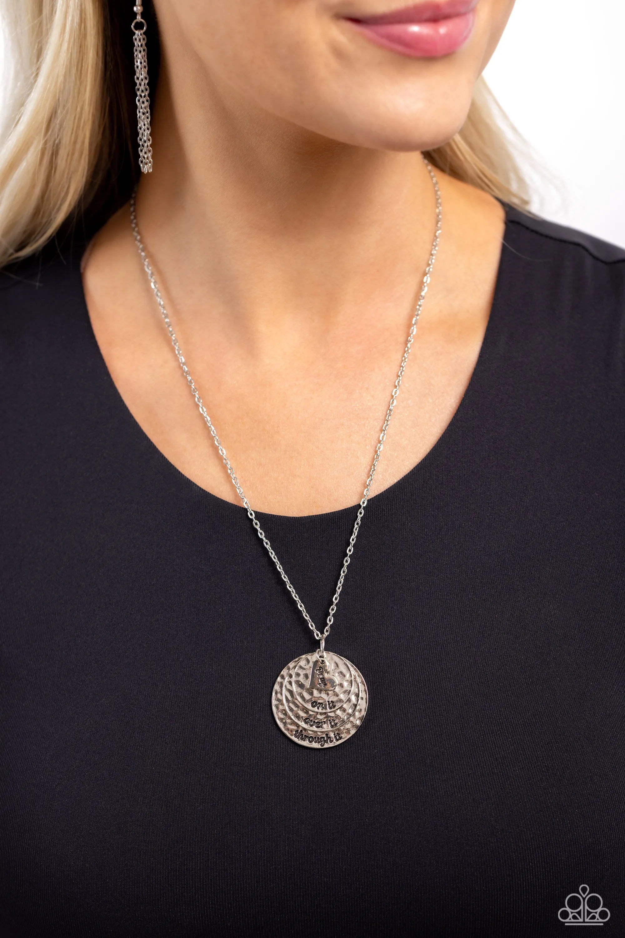 Keep Moving Forward - Silver - Hammered Disc Heart Charm "Pray" Inspirational/Religious Paparazzi Short Necklace
