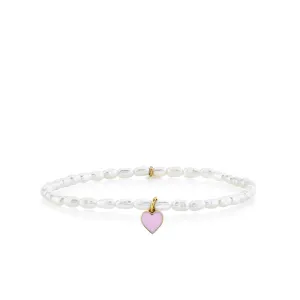 Kids Collection Gold & Enamel Heart on White Rice Pearl
