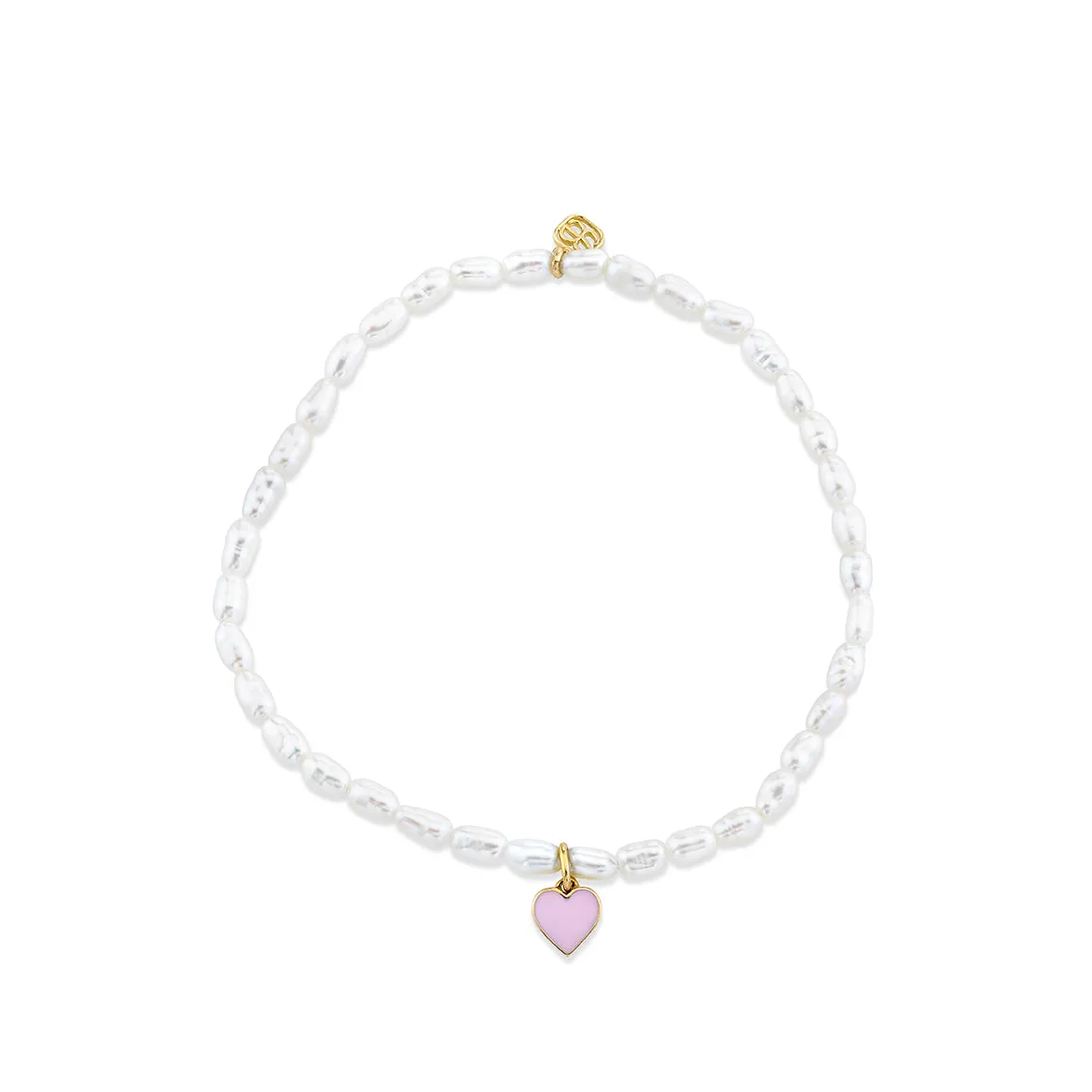 Kids Collection Gold & Enamel Heart on White Rice Pearl