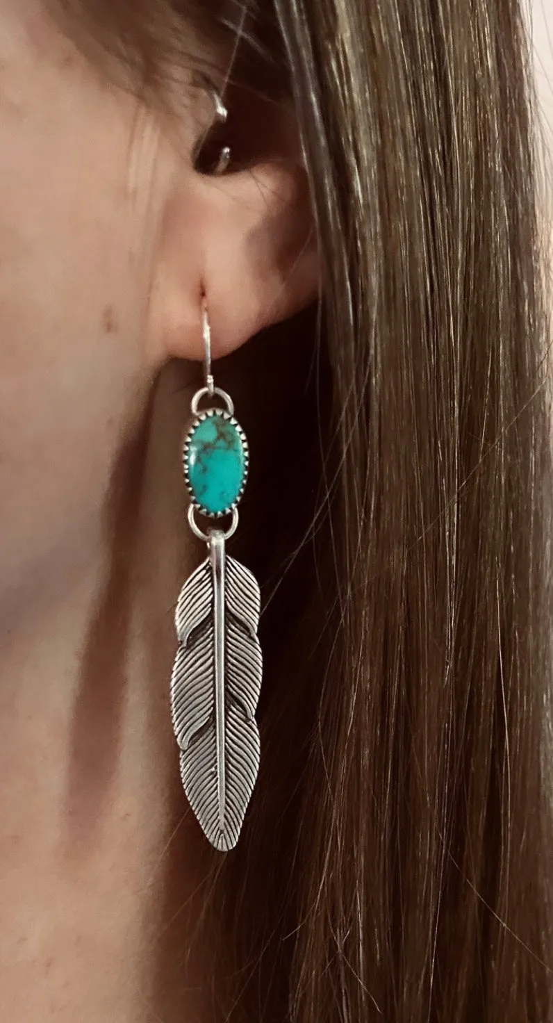Kingman Turquoise Feather Earrings