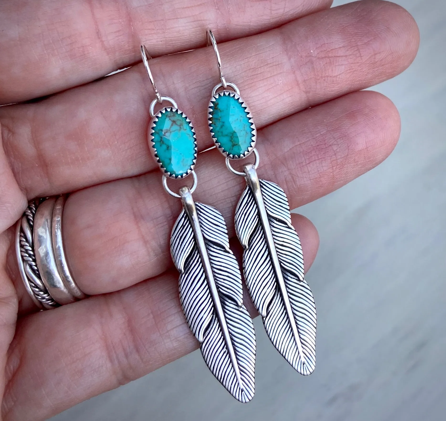 Kingman Turquoise Feather Earrings