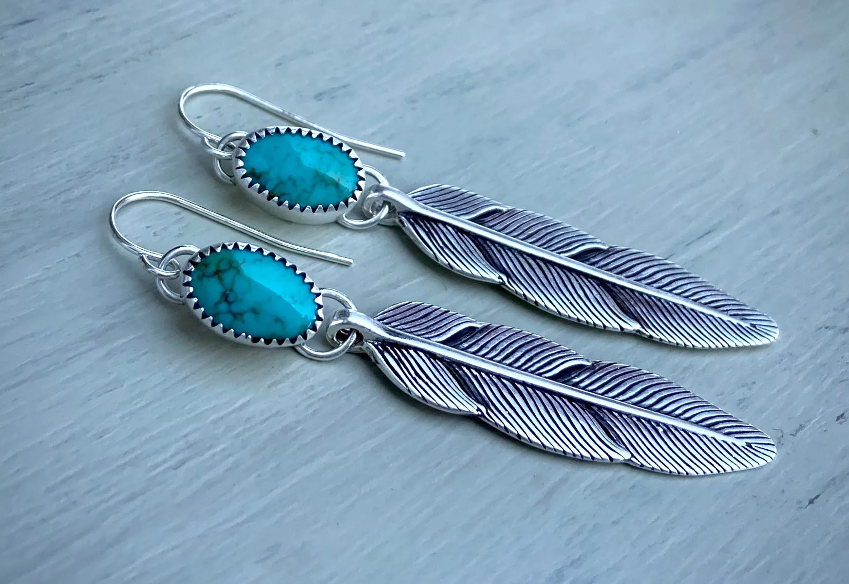 Kingman Turquoise Feather Earrings
