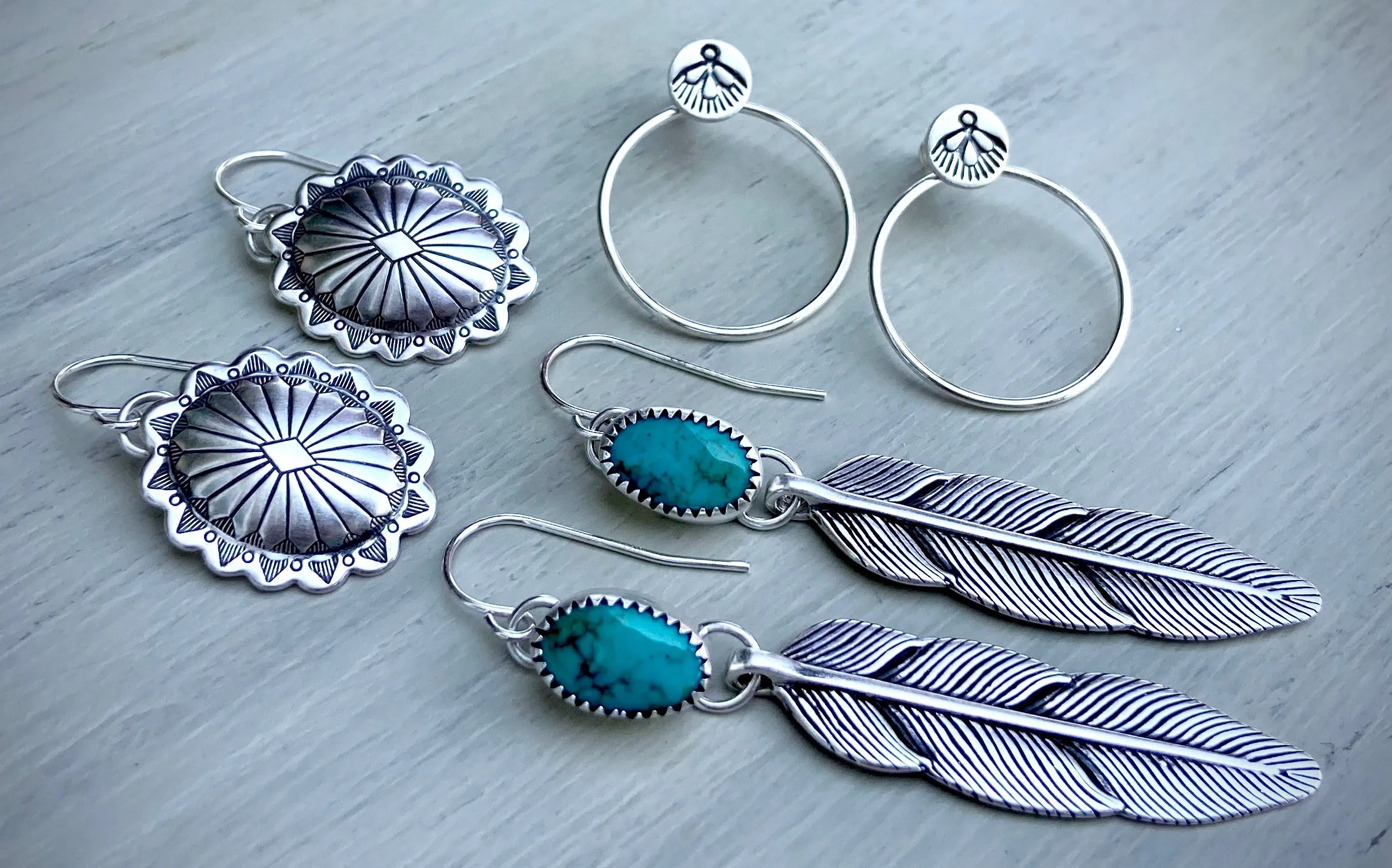 Kingman Turquoise Feather Earrings