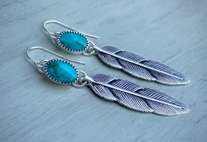 Kingman Turquoise Feather Earrings