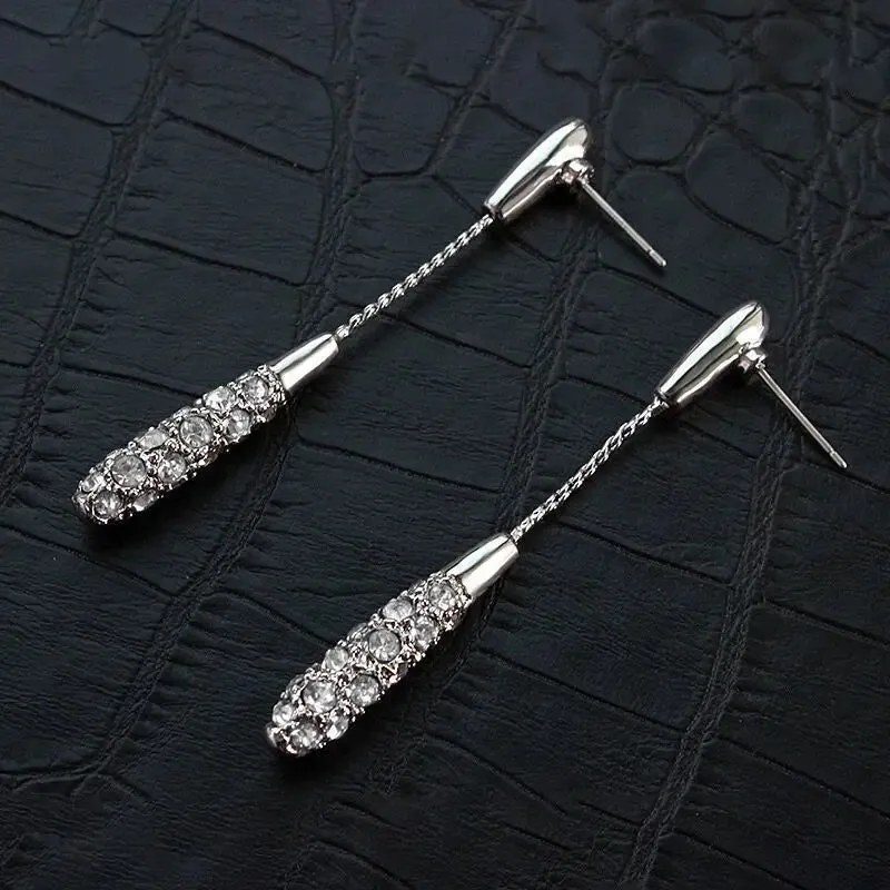 Korean Long Tassel Pearl Dangle Earrings for Women Luxury Full Rhinestone Gold Color Drop Earrings Wedding Party Jewelry Gift