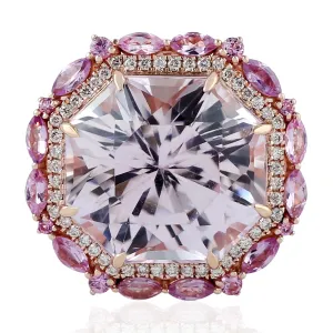 Kunzite Sapphire Diamond 18k Rose Gold Cocktail Ring For Women