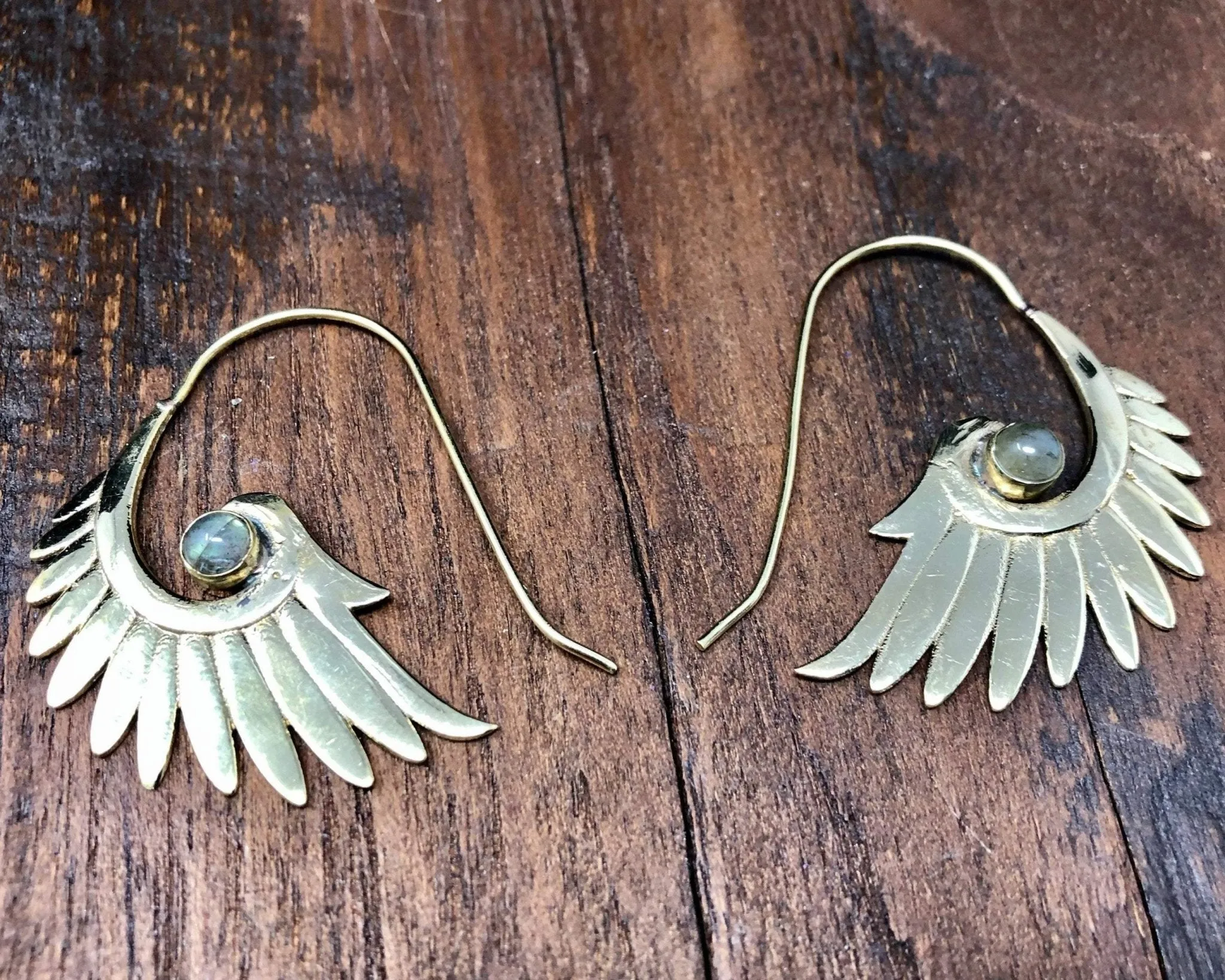 Labradorite Wing Feather Earrings