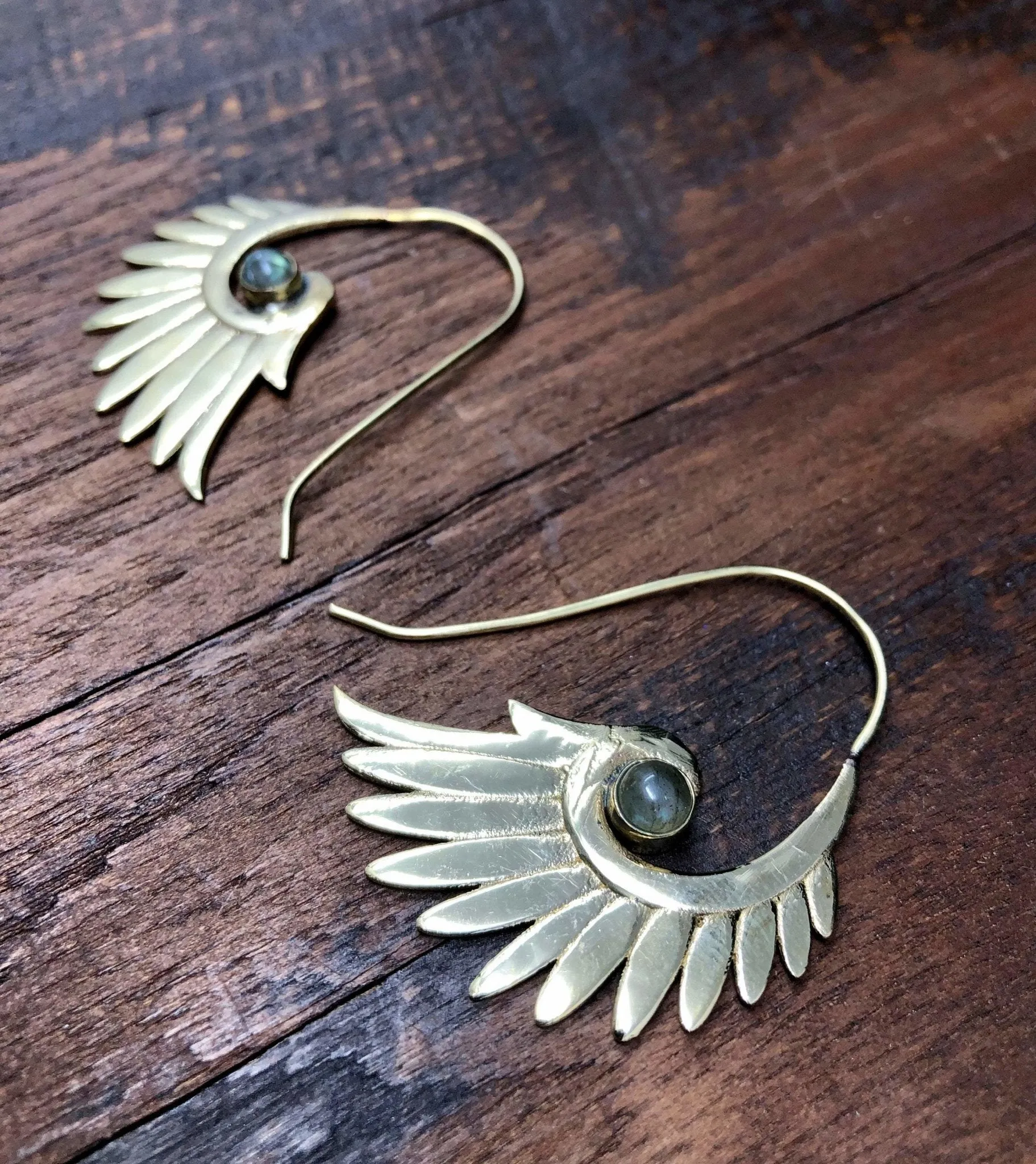 Labradorite Wing Feather Earrings