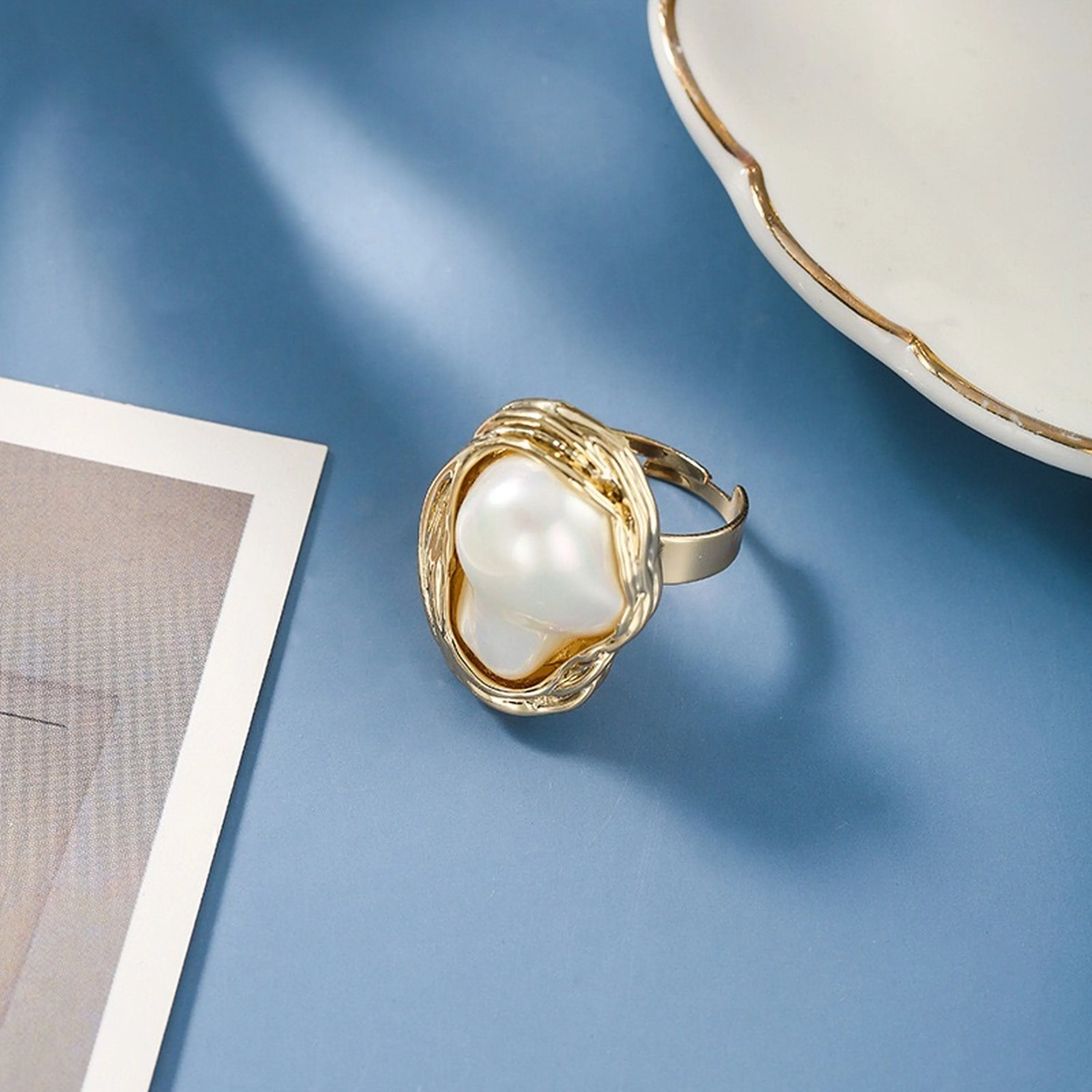 Large Baroque Pearl Statement Chunky Rings