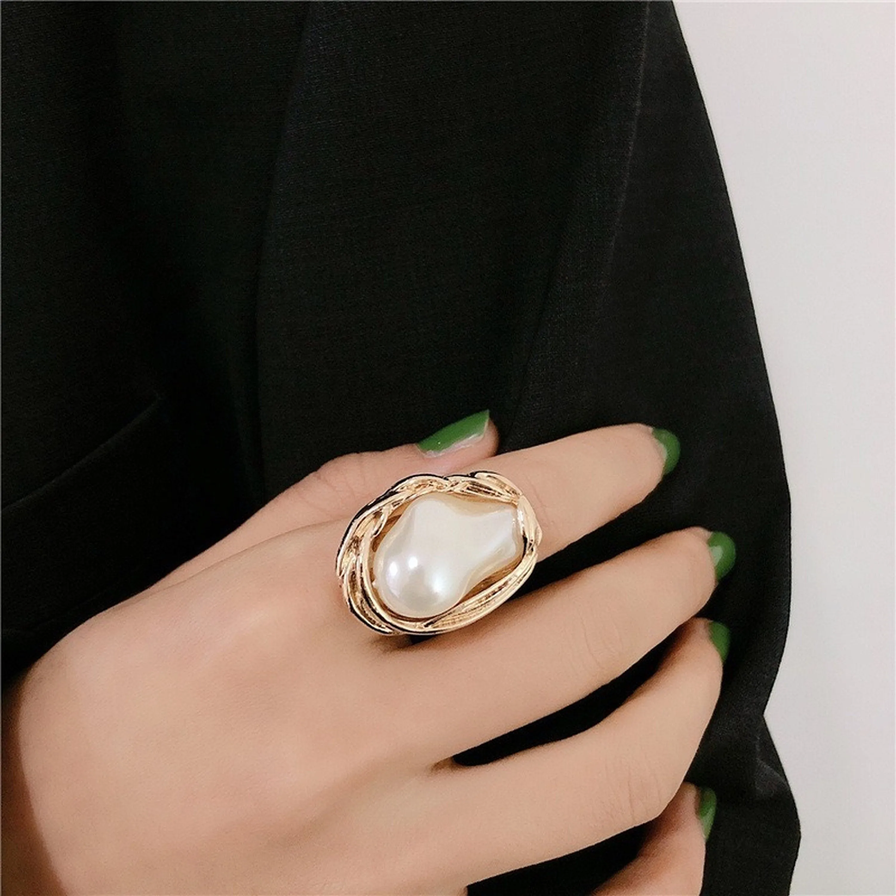 Large Baroque Pearl Statement Chunky Rings