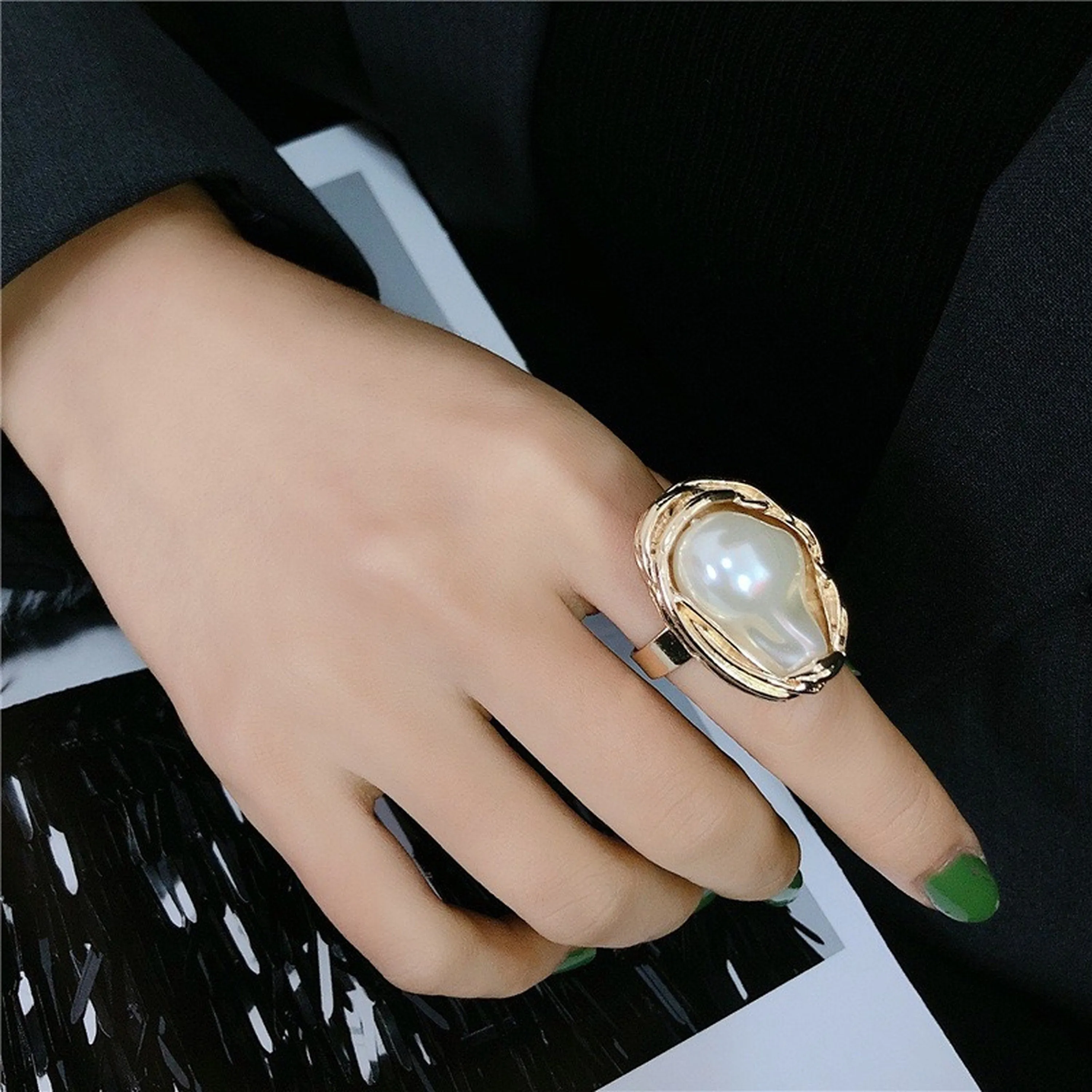 Large Baroque Pearl Statement Chunky Rings