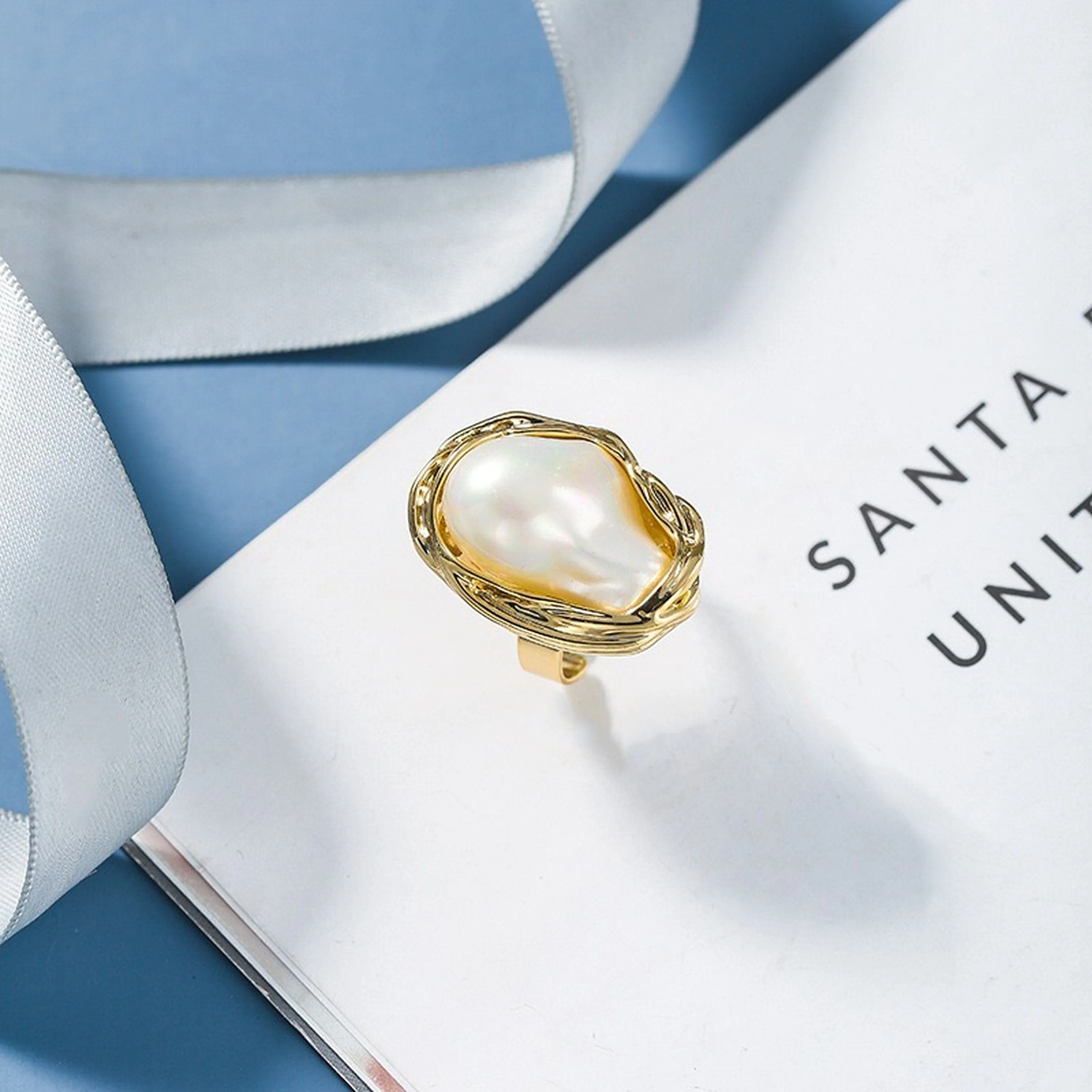 Large Baroque Pearl Statement Chunky Rings