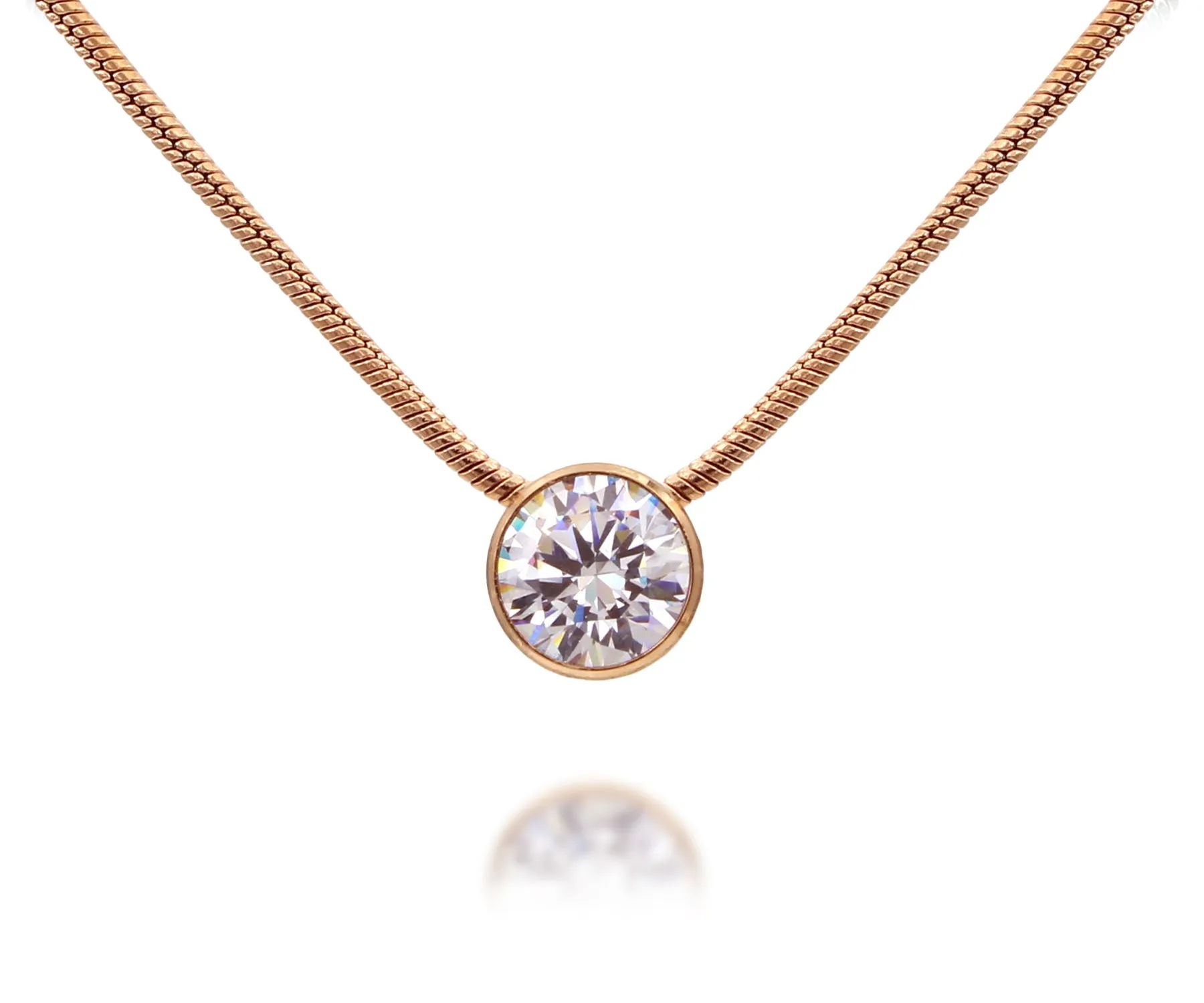 Large Classic Solitaire Bezel Slide Rose Gold Necklace
