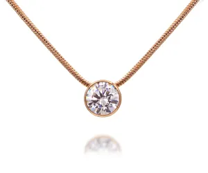 Large Classic Solitaire Bezel Slide Rose Gold Necklace