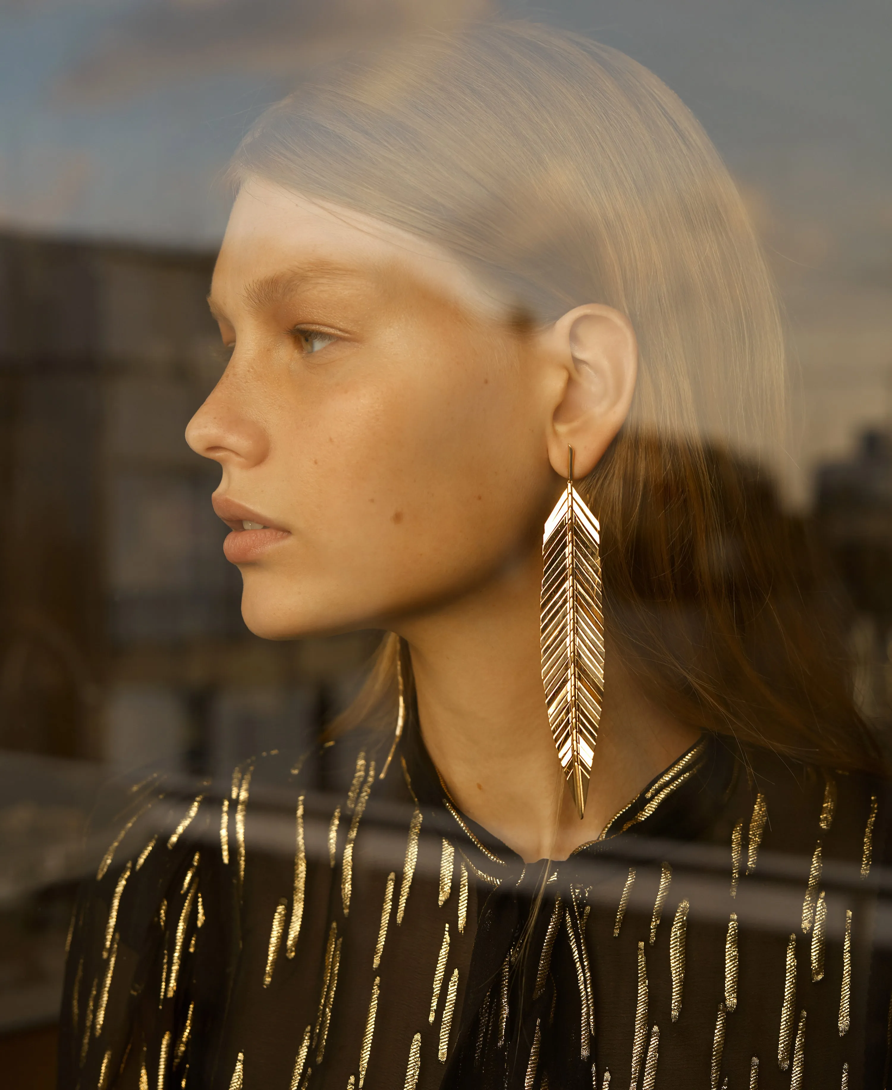 Large Feather Drop Earrings