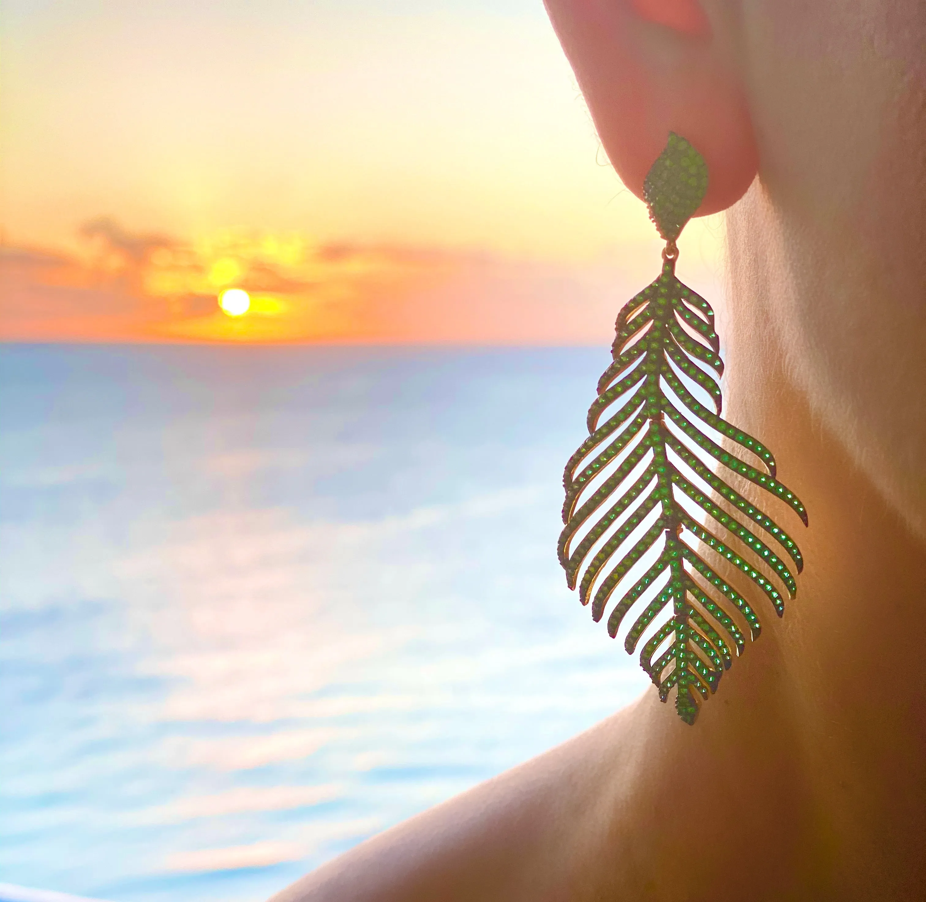 Large Pave Feather Earrings