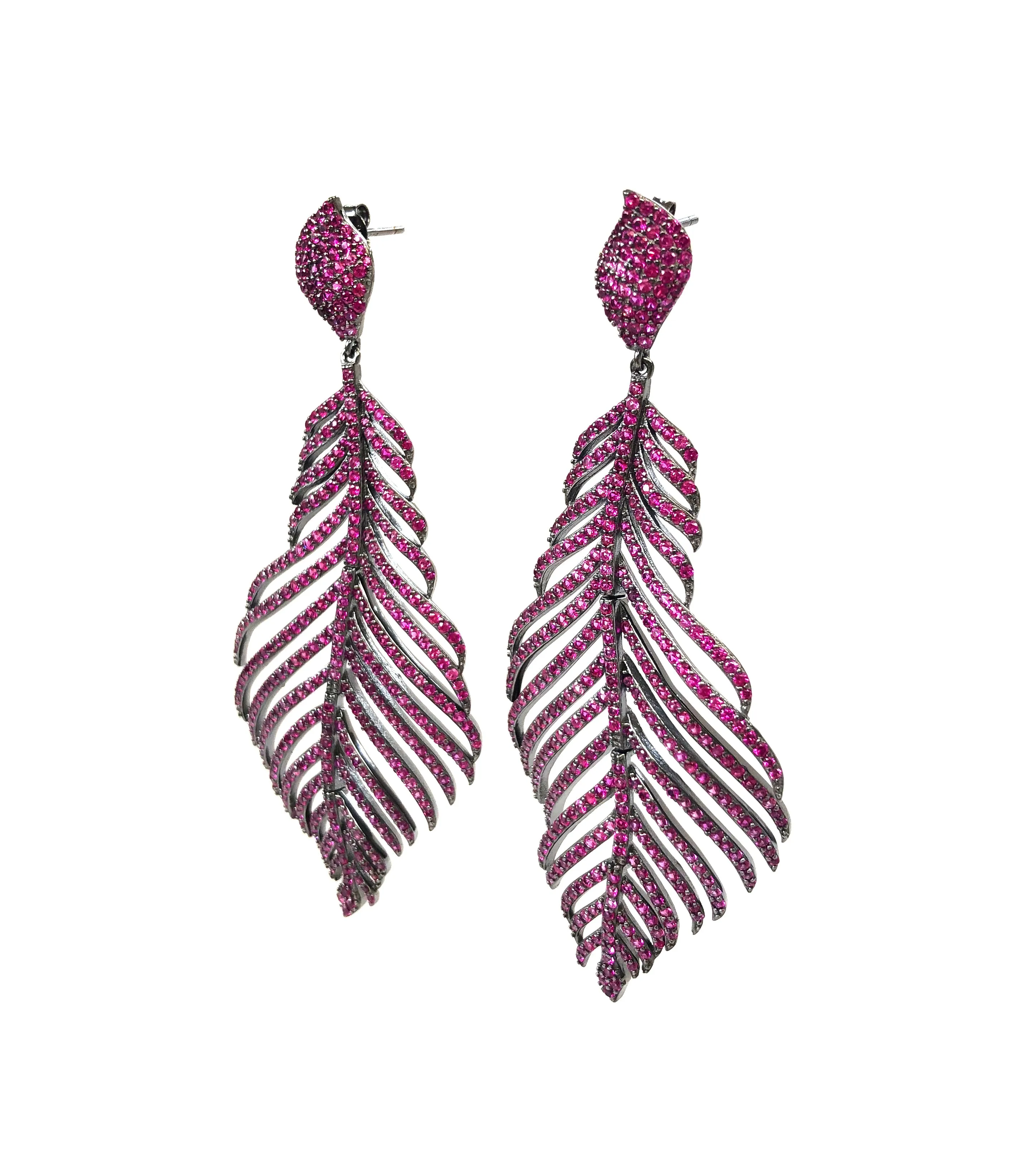 Large Pave Feather Earrings