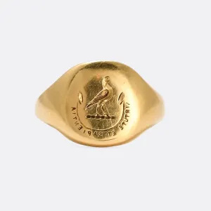 Late Victorian Falcon Intaglio Signet Ring "Virtue & Wisdom"