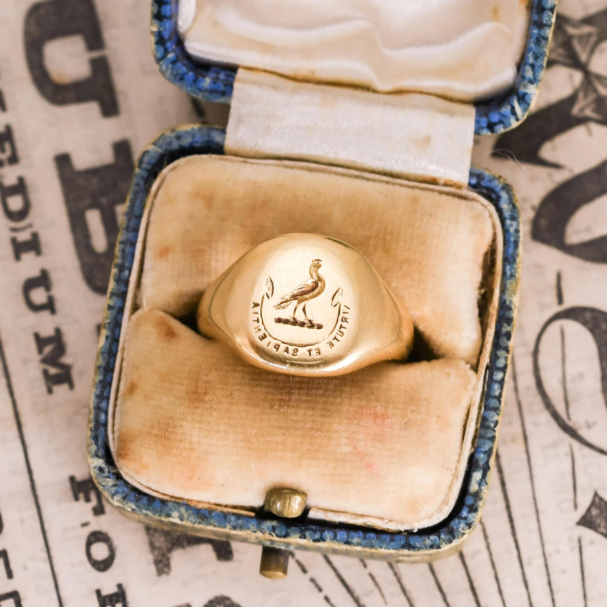 Late Victorian Falcon Intaglio Signet Ring "Virtue & Wisdom"
