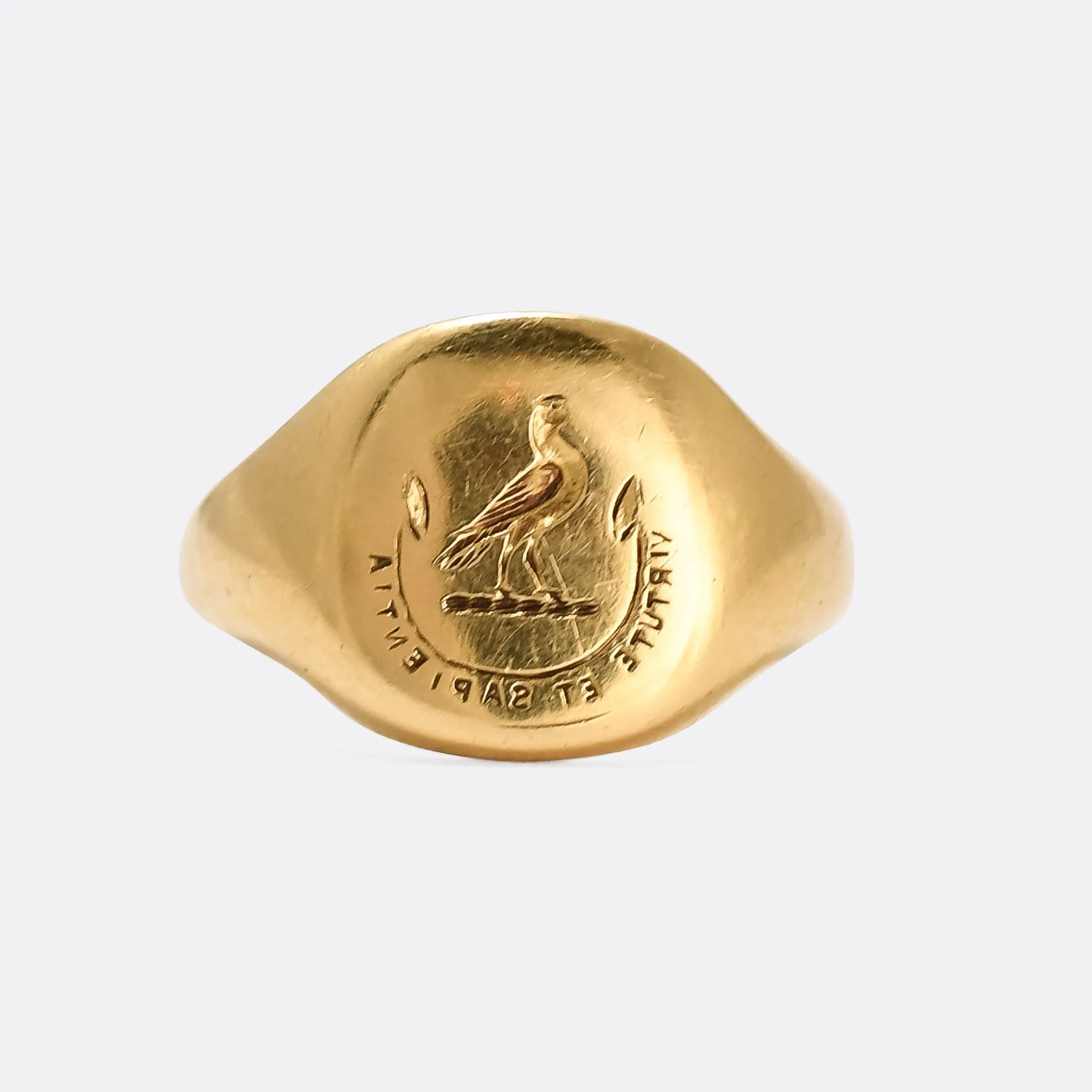 Late Victorian Falcon Intaglio Signet Ring "Virtue & Wisdom"