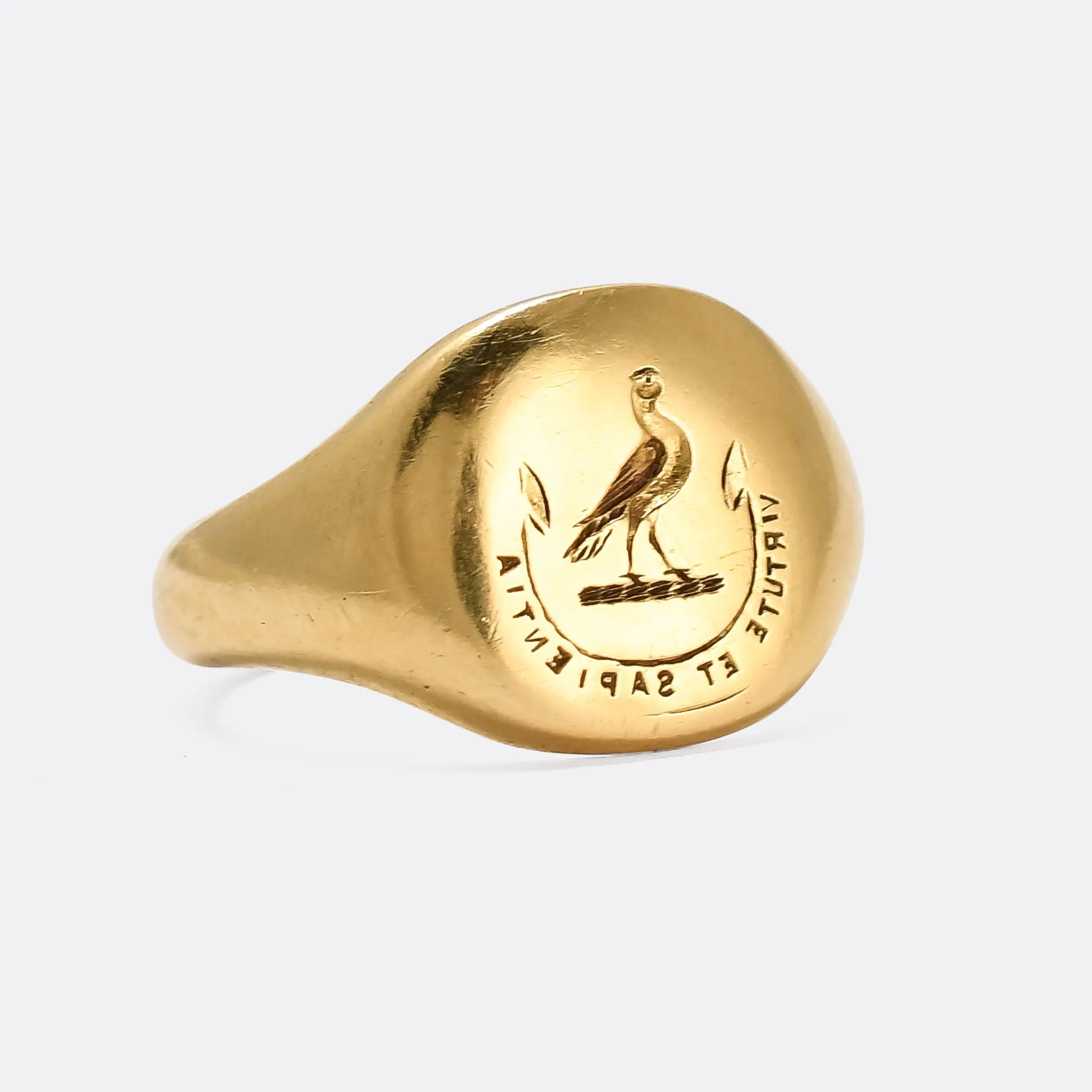 Late Victorian Falcon Intaglio Signet Ring "Virtue & Wisdom"