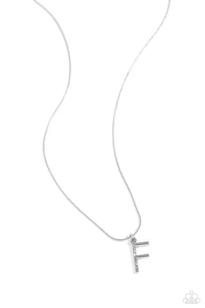 Letter of the Law - F - White Rhinestone Silver Initial Paparazzi Short Necklace