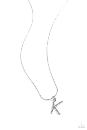 Letter of the Law - K - White Rhinestone Silver Initial Paparazzi Short Necklace
