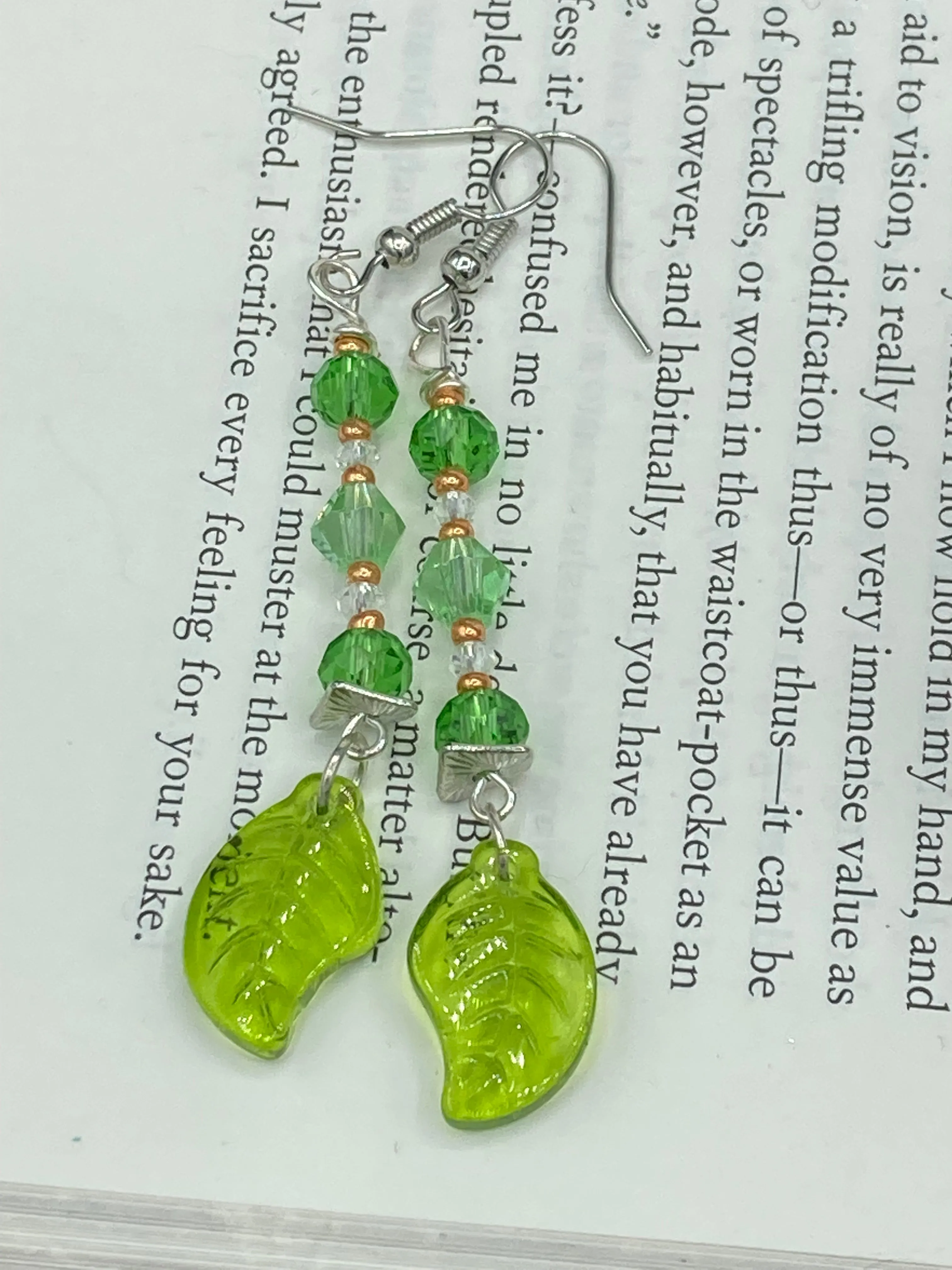 Light And Dark Green Glass Leaf Beaded Anklet And Earrings, Nature Inspired, Summer Jewelry