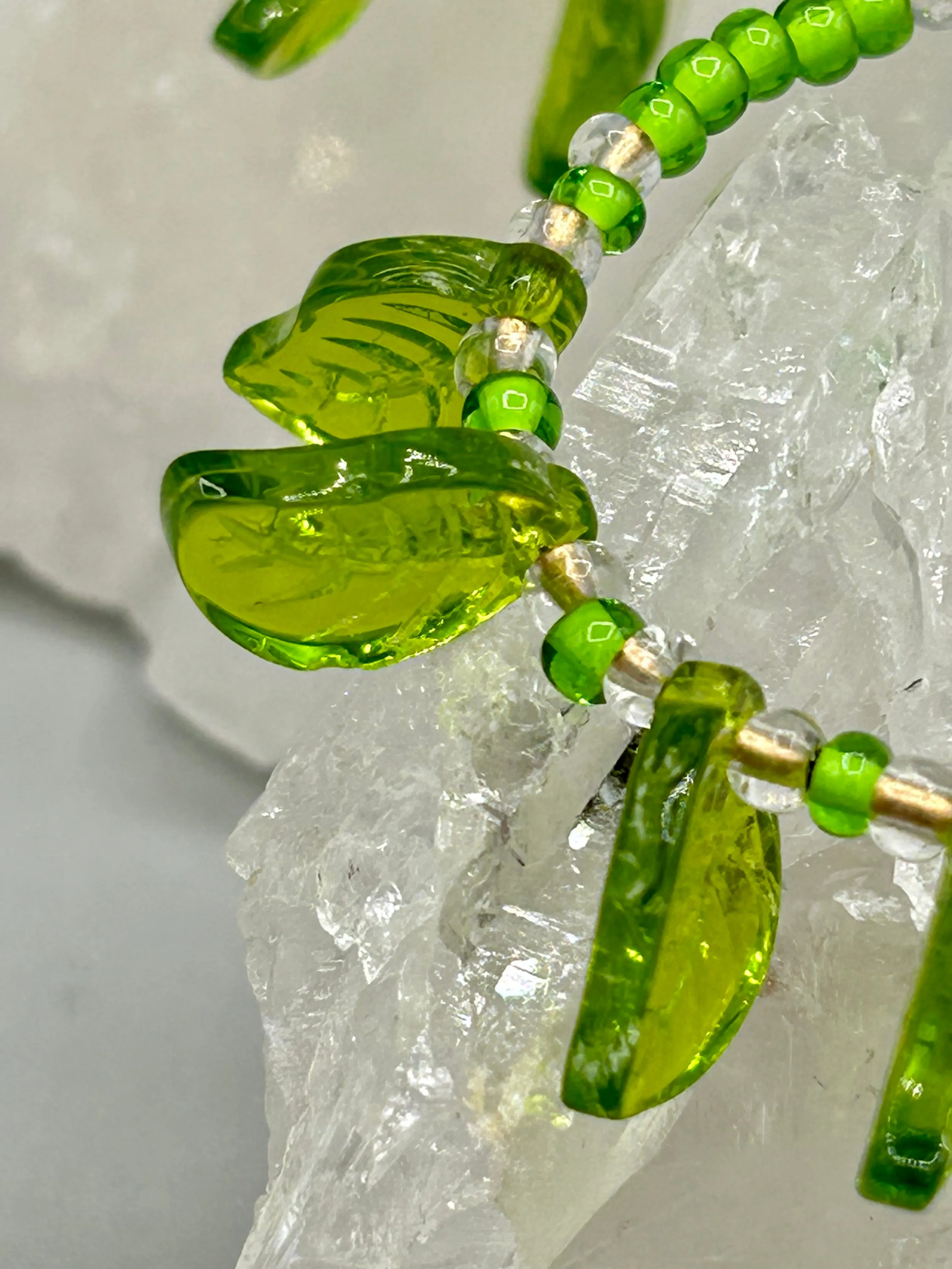 Light Green Glass Leaf Beaded Earrings, Nature Inspired, Summer Jewelry, Hippie Vibes