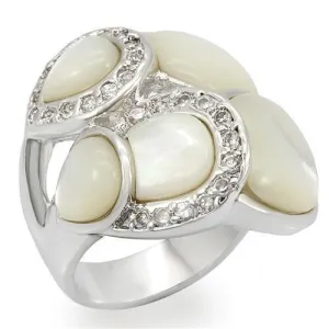 LO1044 Rhodium Brass Ring with Precious Stone in White